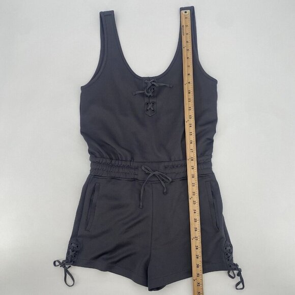 BLANC NOIR Side Medium Lace Up Romper Sleeveless Charcoal Gray Modal - Picture 9 of 16